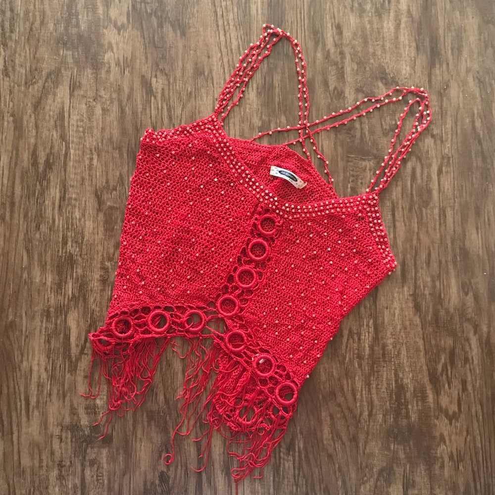 Joanna Sexy Red Open Knit Shirt